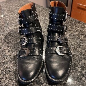Givenchy Elegant Studded Black Leather Buckle Boots SZ 37.5 US 8